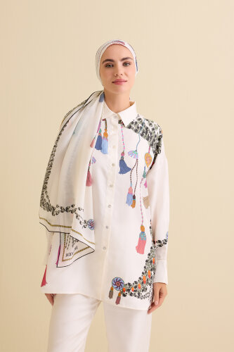 Tassel Noor White Silk Shirt Pajamas - 5