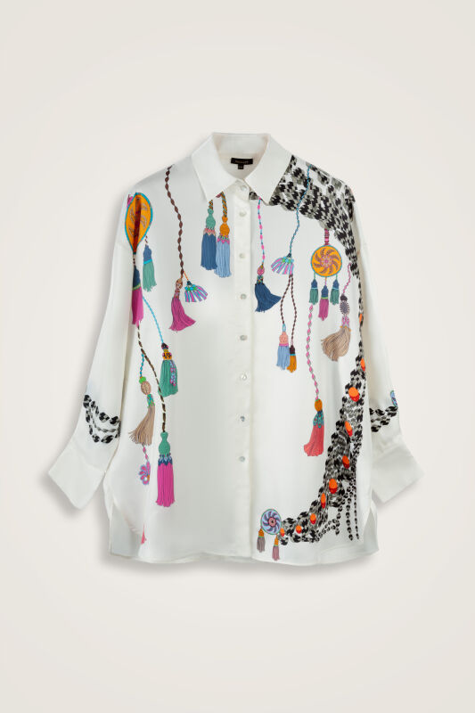 Tassel Noor White Silk Shirt Pajamas - 2