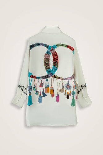 Tassel Noor White Silk Shirt Pajamas - 4