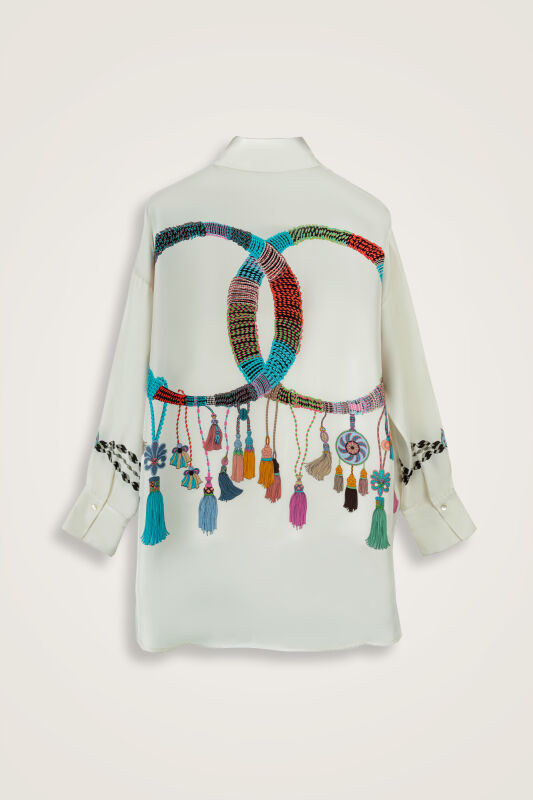 Tassel Noor White Silk Shirt Pajamas - 4