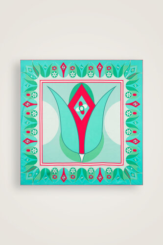 Tek Lale Turkuaz Tivil İpek Eşarp 90x90 - Imannoor (2)