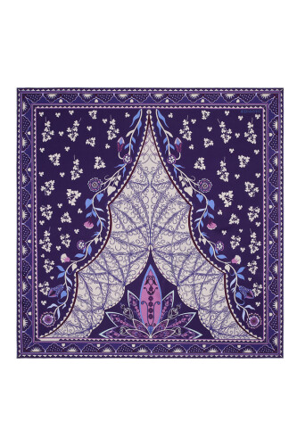 Tent Flower Twill Silk Scarf Navy-Purple 