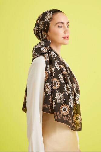 Terrace Garden Silk Shawl Brown - 1