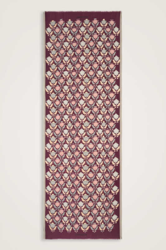 Ters Lale Bordo-Gri Yün Şal 70x200 - 2