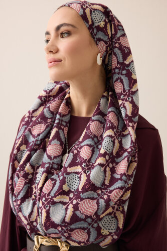 Ters Lale Bordo-Gri Yün Şal 70x200 - Imannoor (3)