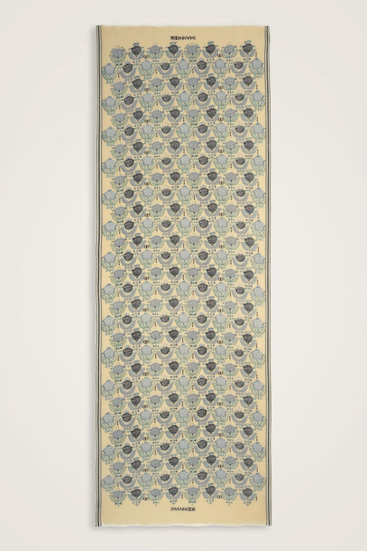 Ters Lale Krem-Gri Yün Şal 70x200 - 2