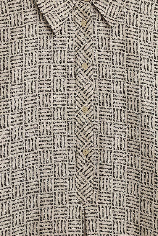 Textured Faith Square Beige Pleated Buttoned Shirt Dress - 2