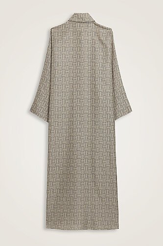 Textured Faith Square Beige Pleated Buttoned Shirt Dress - 3