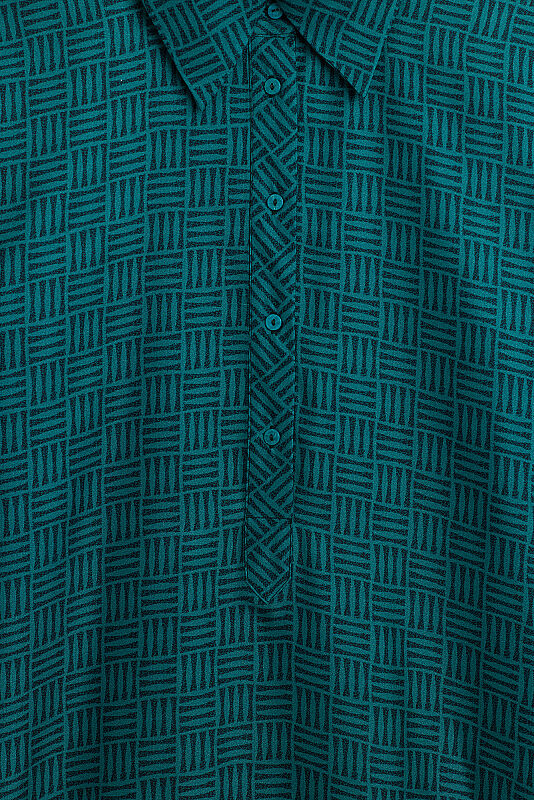 Textured Faith Square Petrol Patilla Twill Silk Shirt Dress - 2