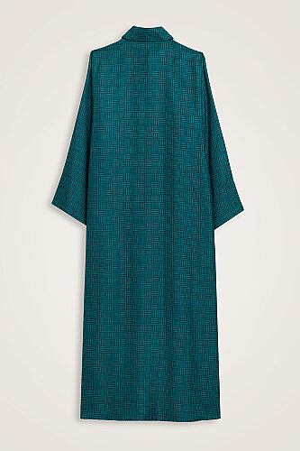 Textured Faith Square Petrol Pleated Buttoned Shirt Dress - 3