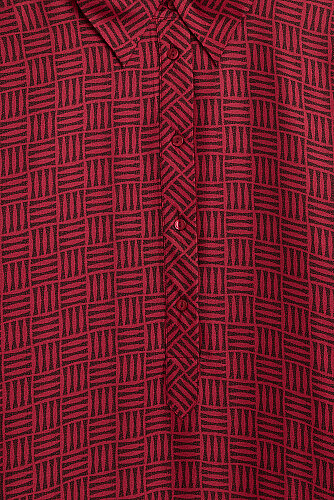 Textured Faith Square Red Patterned Twill Silk Shirt Dress - 2