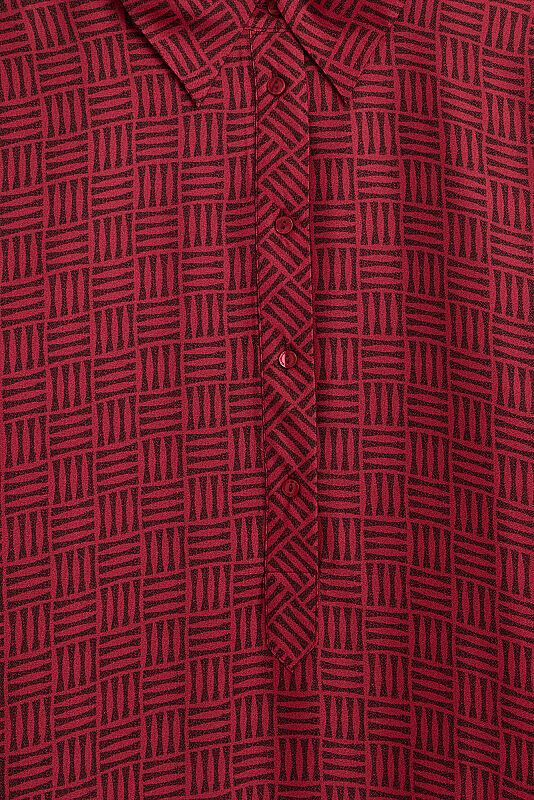 Textured Faith Square Red Patterned Twill Silk Shirt Dress - 2