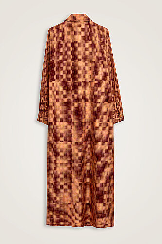 Textured Faith Square Tan Buttonhole Twill Silk Shirt Dress - 3