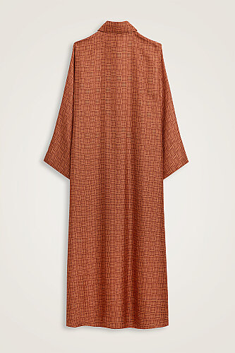 Textured Faith Square Tan Pleated Buttoned Shirt Dress - 3