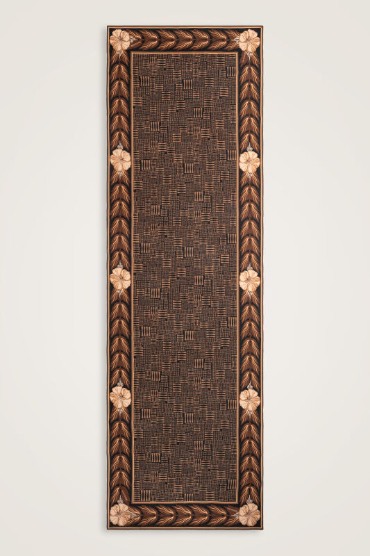 Textured Stone Wall with Floral Border Copper Crepe Silk Scarf - 1