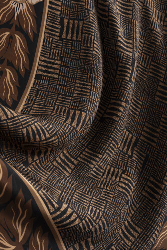 Textured Stone Wall with Floral Border Copper Crepe Silk Scarf - 2