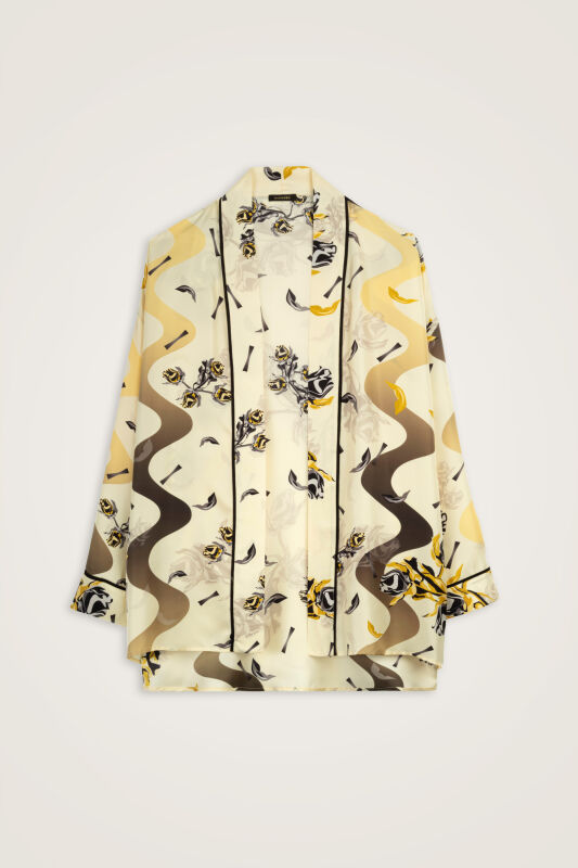 The Rose of Faith Yellow Twill Silk Kimono - 1