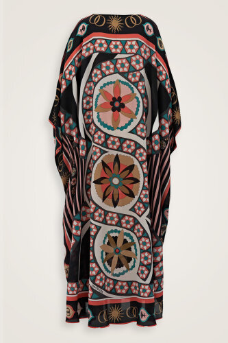 Three Diasiesm Silk Kaftan Coral - 4