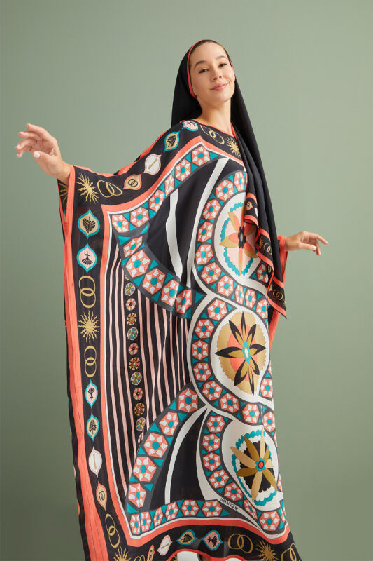 Three Diasiesm Silk Kaftan Coral - 3