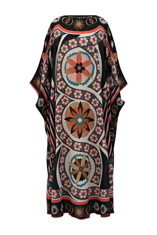 Three Diasiesm Silk Kaftan Coral - 4