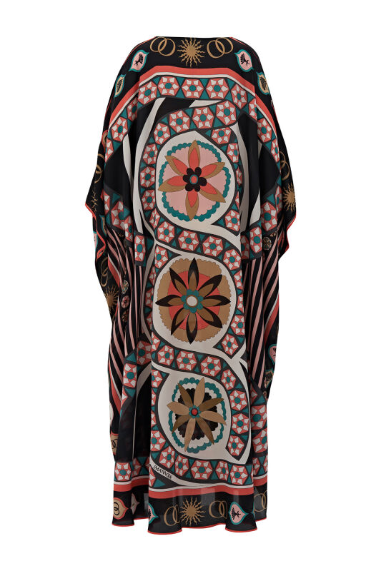 Three Diasiesm Silk Kaftan Coral - 5