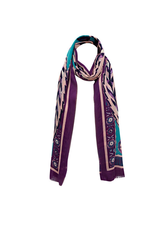 Three Pomegranate Cashmere Silk Shawl Purple - 4