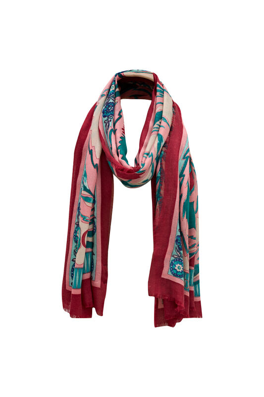 Three Pomegranate Cashmere Silk Shawl Red - 4