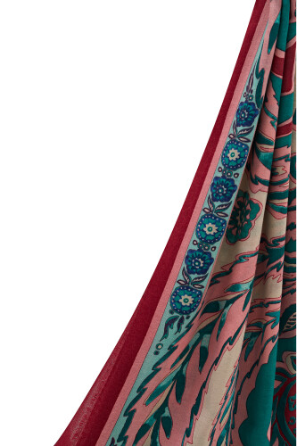 Three Pomegranate Cashmere Silk Shawl Red - 2