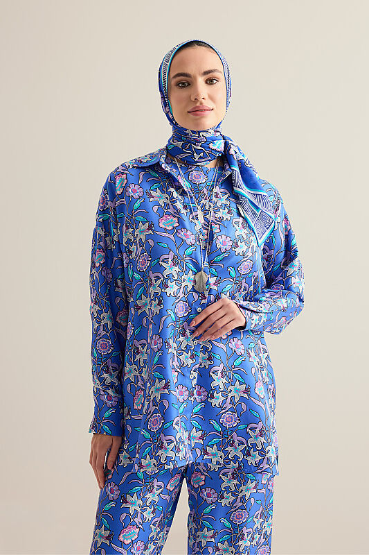 Tiger Blossom Fuchsia-Saks Twill Silk Shirt - 1