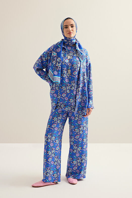 Tiger Blossom Fuchsia-Saks Twill Silk Trousers - 1