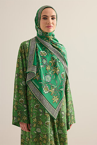 Tiger Blossom Green Crepe Silk Dress Shawl - 6