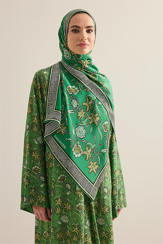 Tiger Blossom Green Crepe Silk Dress Shawl - 6