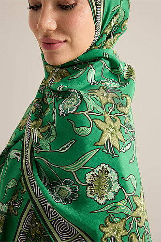Tiger Blossom Green Crepe Silk Dress Shawl - 5