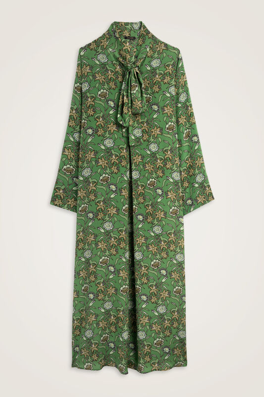 Tiger Blossom Green Neckline Twill Silk Dress - 2