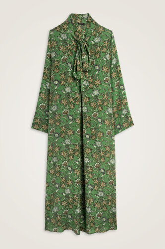 Tiger Blossom Green Neckline Twill Silk Dress 