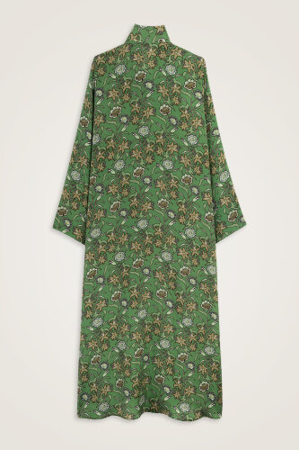 Tiger Blossom Green Neckline Twill Silk Dress - 2