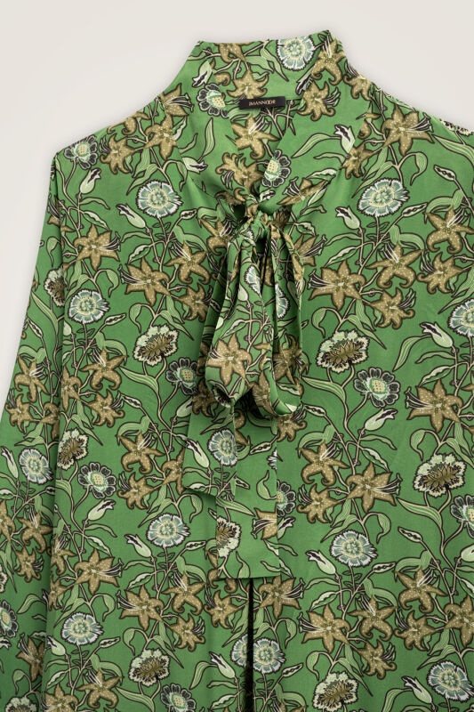 Tiger Blossom Green Neckline Twill Silk Dress - 8