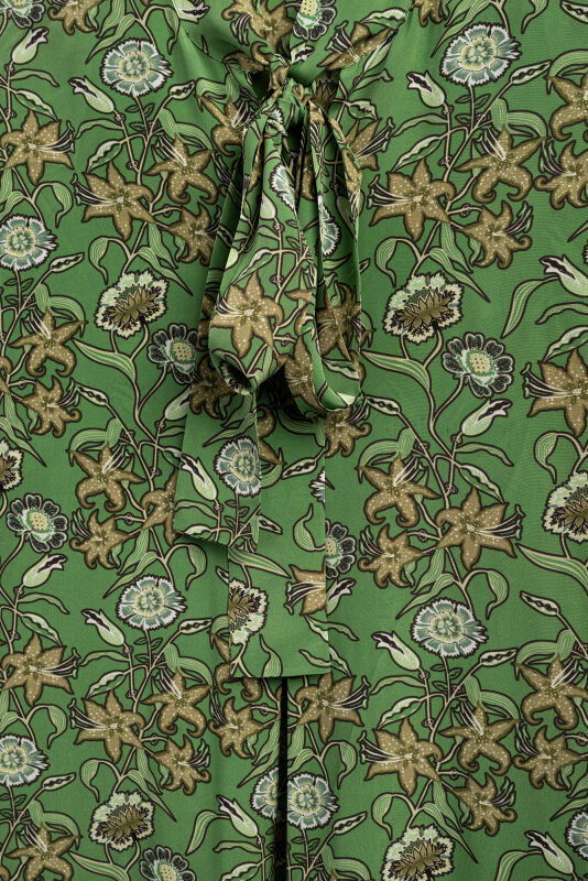 Tiger Blossom Green Neckline Twill Silk Dress - 4