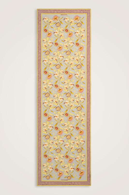 Tiger Blossom Grey Crepe Silk Shirt Shawl 70x210 - 1