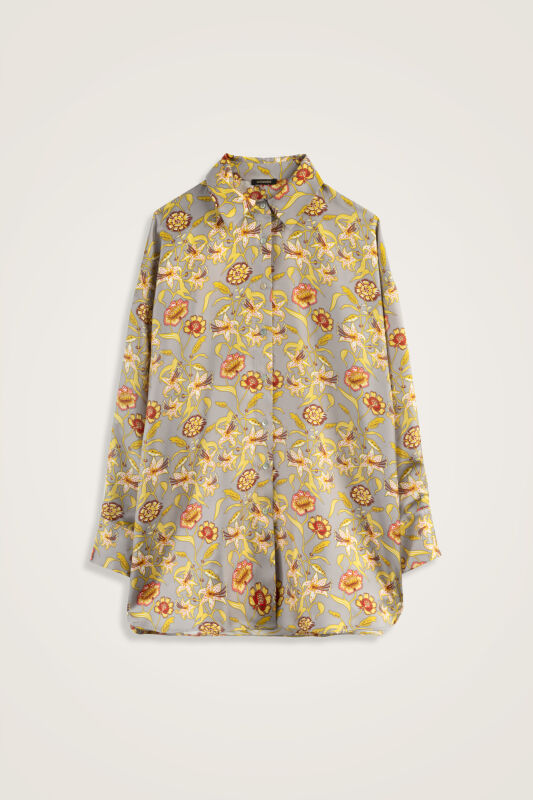 Tiger Blossom Grey Twill Silk Shirt - 1