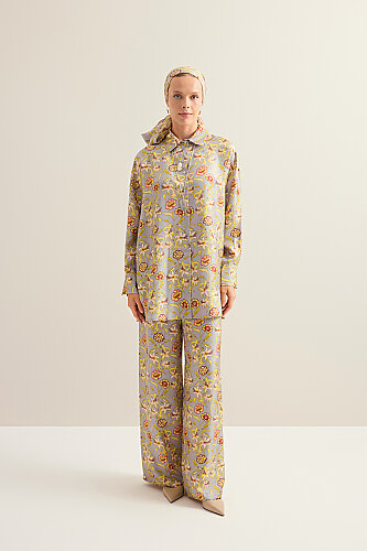 Tiger Blossom Grey Twill Silk Shirt - 5