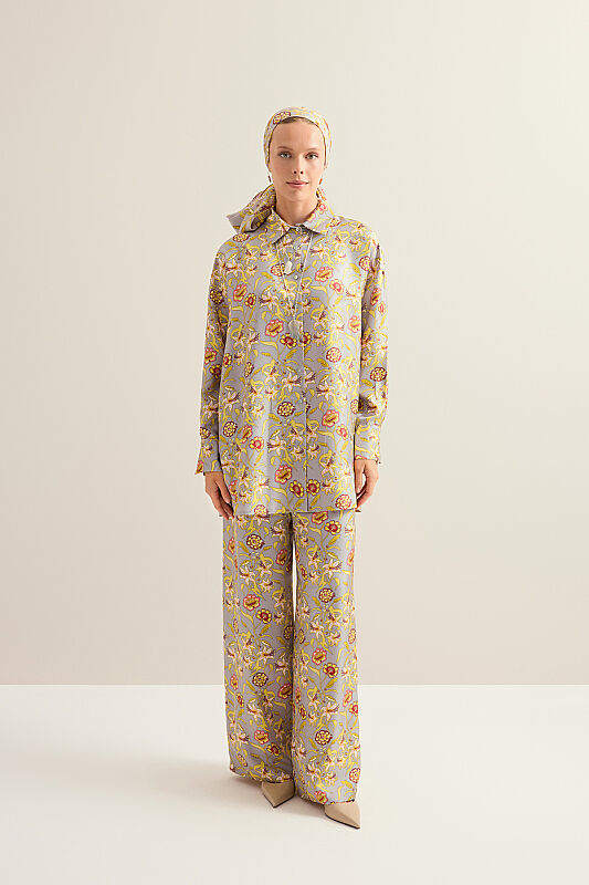 Tiger Blossom Grey Twill Silk Shirt - 5