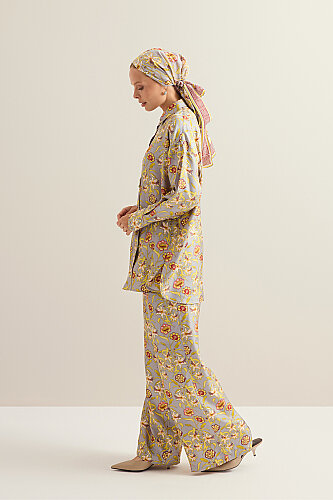 Tiger Blossom Grey Twill Silk Shirt - 3