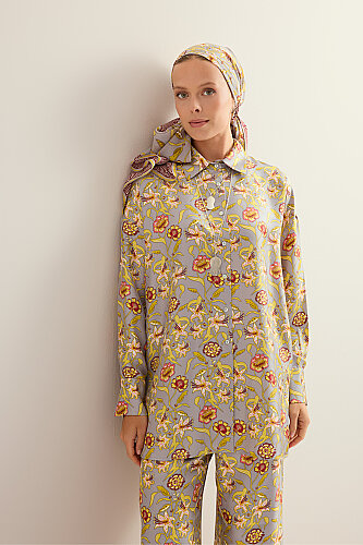 Tiger Blossom Grey Twill Silk Shirt - 7