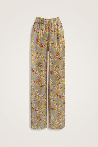 Tiger Blossom Grey Twill Silk Trousers - 1