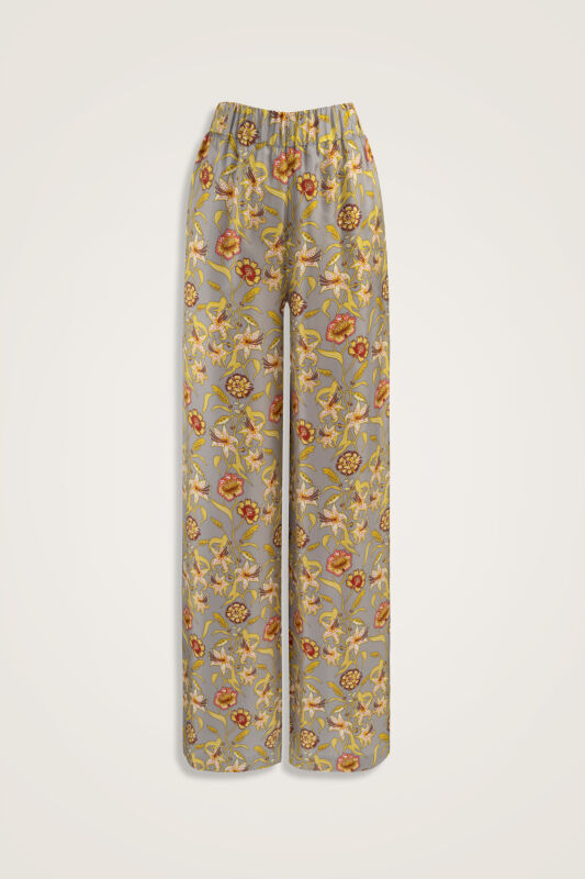Tiger Blossom Grey Twill Silk Trousers - 1