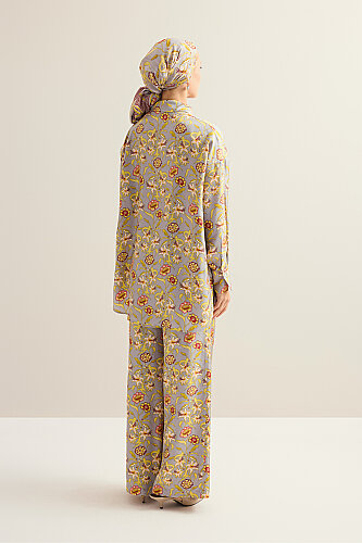 Tiger Blossom Grey Twill Silk Trousers - 3