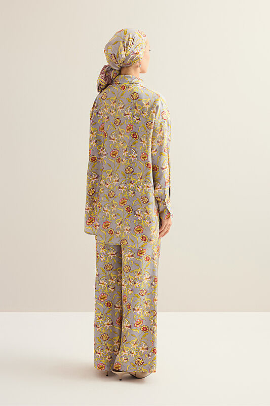 Tiger Blossom Grey Twill Silk Trousers - 3