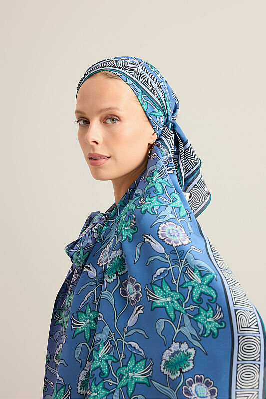 Tiger Blossom Indigo Crepe Silk Dress Shawl - 1