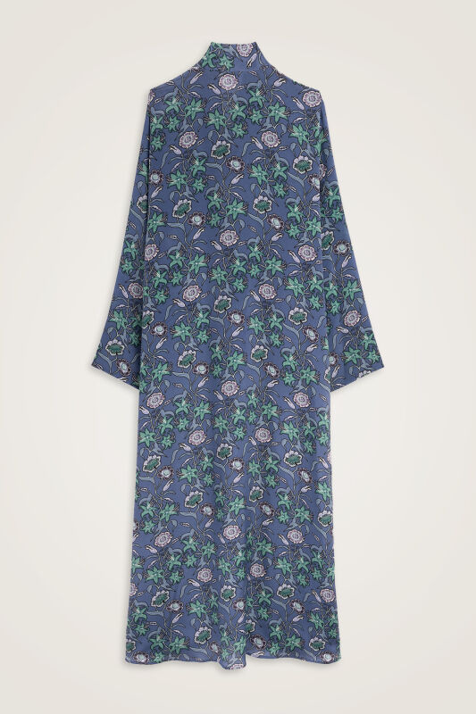 Tiger Blossom Indigo Neck-Tie Twill Silk Dress - 6